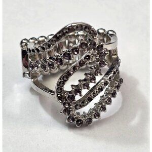 New Silver Tone Adjustable Stretch Ring Dark Rhinestones Vampy Romantic Gothic